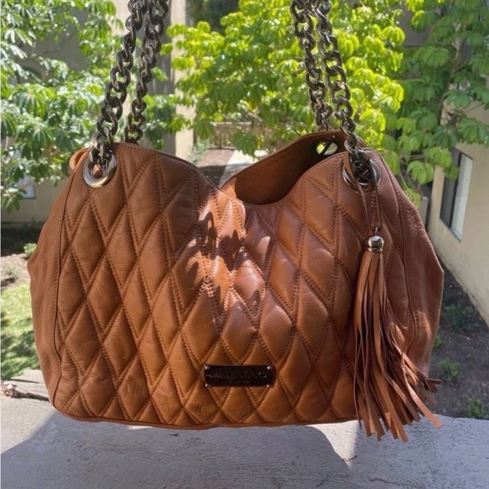 Authentic Valentino Carmel tan Quilted Leather Shoulder Bag